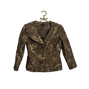 David Meister Women Blazer Size 4‎ Wool Silk  Blend Brown Gold Blazer